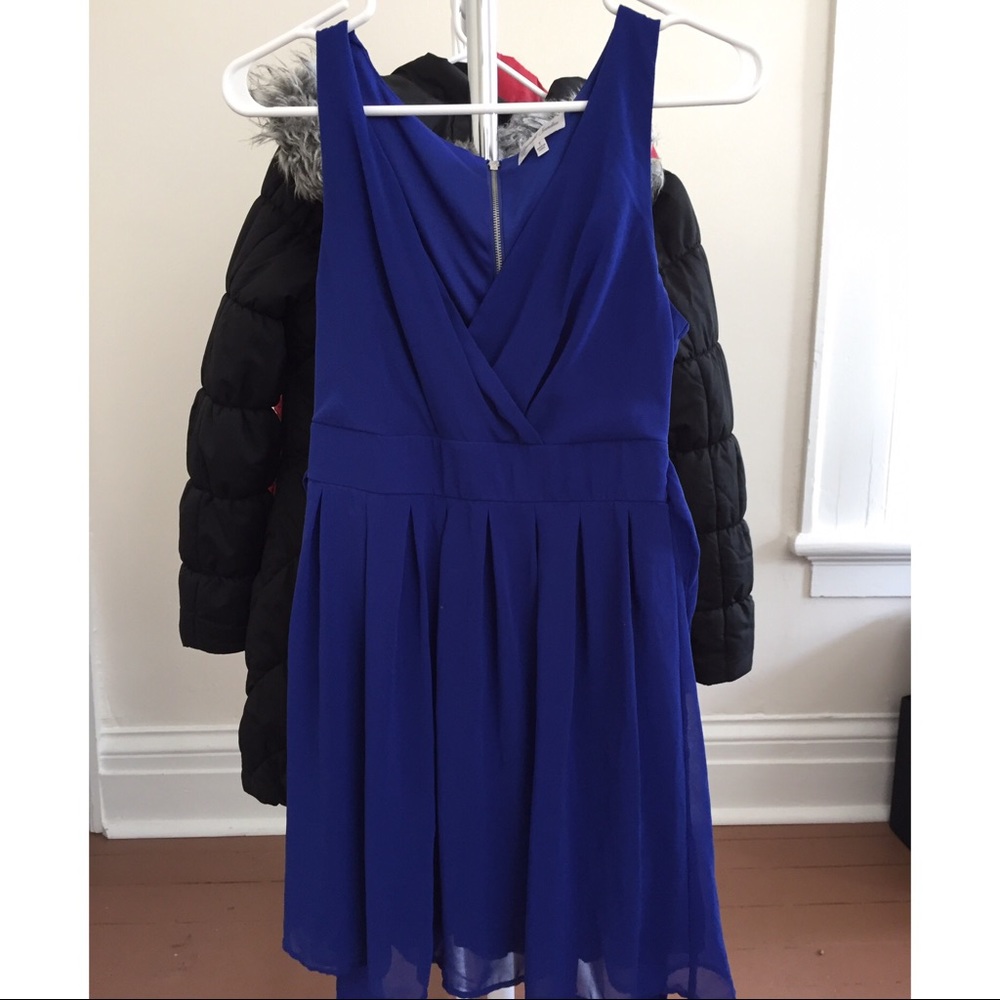 Royal Blue Sleeveless Plunging A-Line Mini Dress